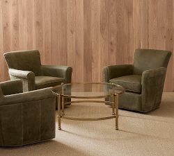 Irving Roll Arm Leather Swivel Chair