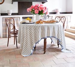 Windowpane Block Print Cotton Tablecloth