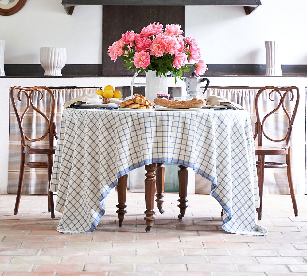 Windowpane Block Print Cotton Tablecloth