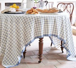 Windowpane Block Print Cotton Tablecloth