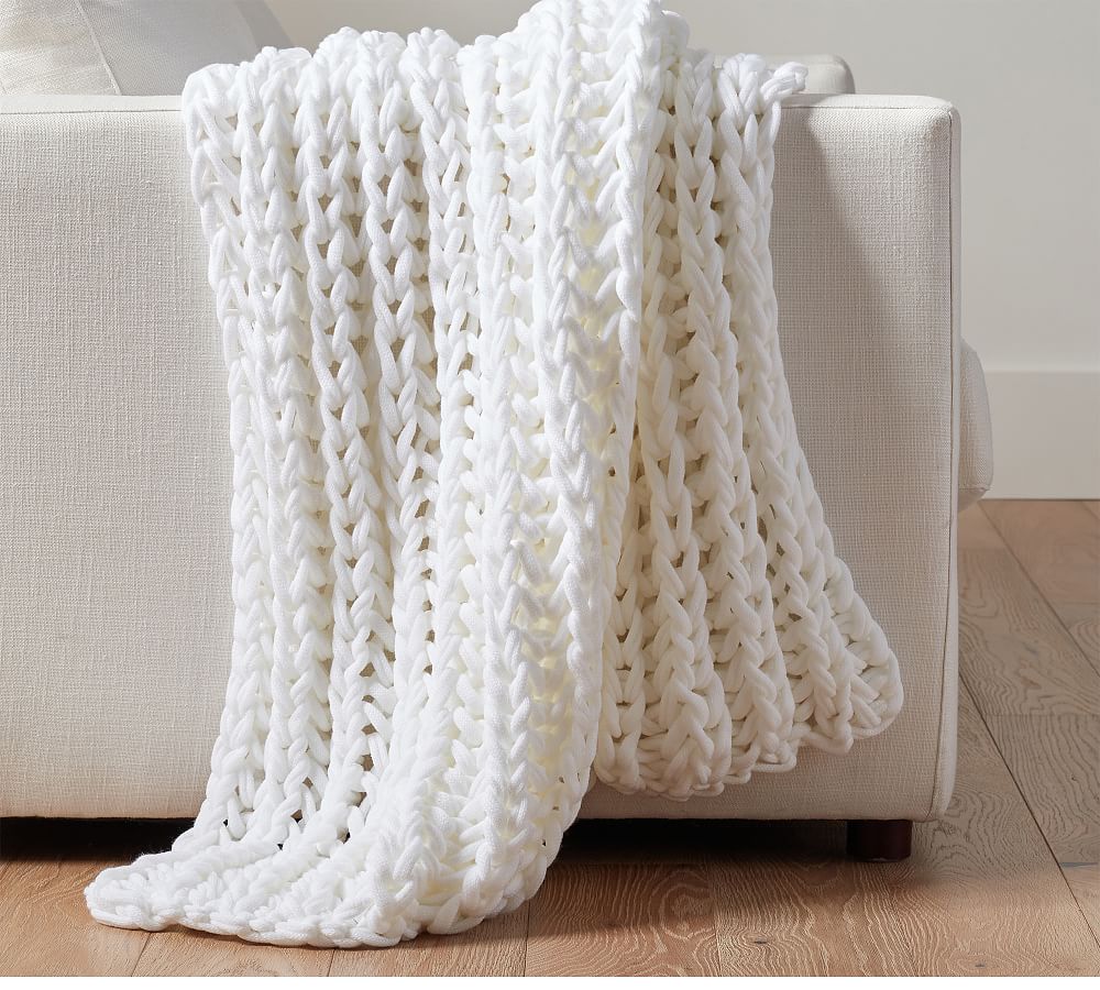 Colossal Ribbed Handknit Throw - White