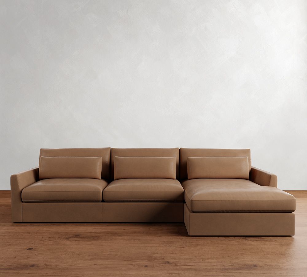 Westwood Fin Arm Deep Seat Leather Chaise Sectional
