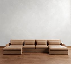 Westwood Fin Arm Deep Seat Leather Double Chaise Sectional
