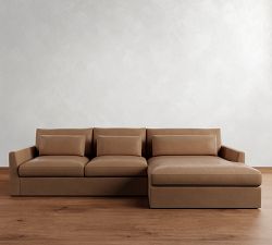 Westwood Fin Arm Deep Seat Leather Chaise Sectional