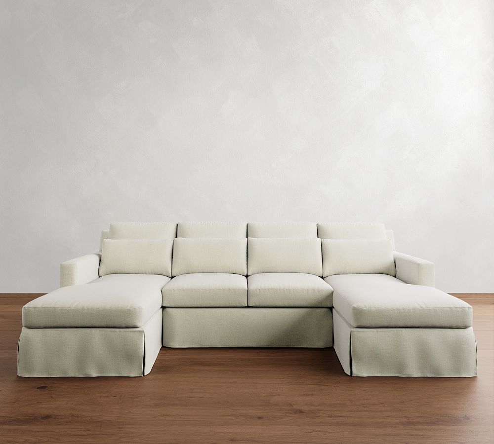 York Square Arm Deep Seat Slipcovered Double Chaise Sectional (107&quot;&ndash;127&quot;)