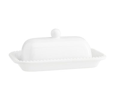 Emma Beaded Stoneware Butter Dish - True White