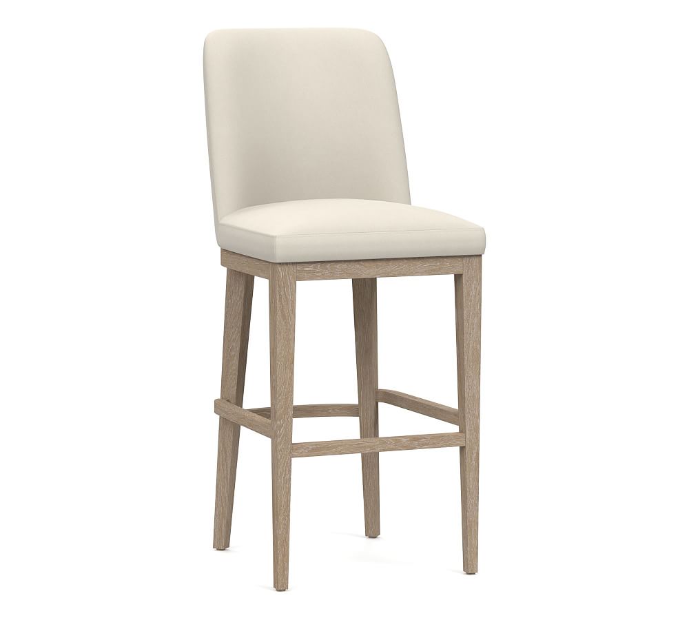 Open Box: Layton Leather Bar Height Stool, Seadrift Leg, Signature Chalk