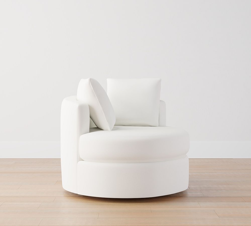 Open Box: Balboa Upholstered Swivel Armchair, Polyester Wrapped Cushions, Heathered Chenille White