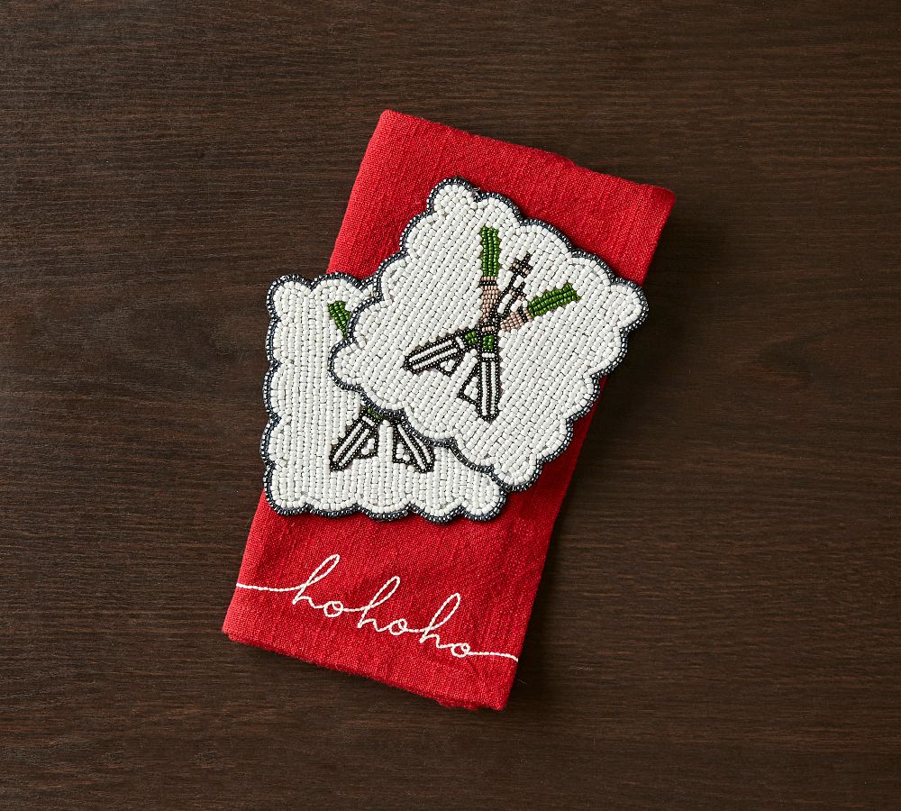 Handcrafted Holiday Skier Beaded Coasters, Set of 4
