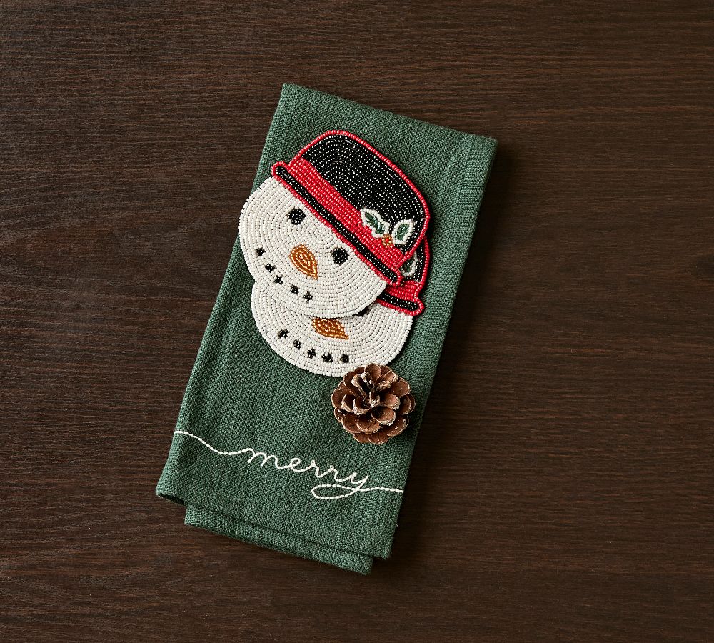 Handcrafted Snowman Beaded Coasters, Set of 4