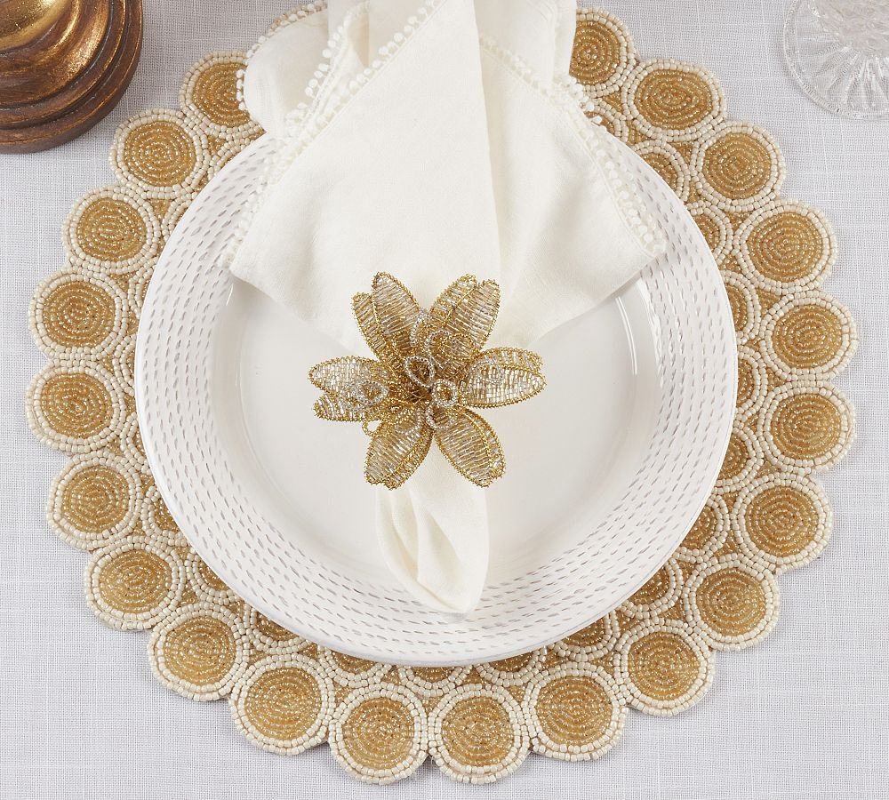 Beaded Flower Napkin Ring, Set of 4