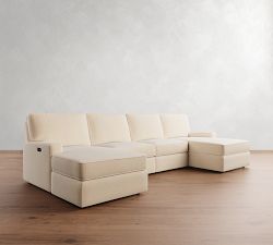 PB Comfort Square Arm Power Reclining Double Chaise Sectional - Storage Available (143&quot;-170&quot;)
