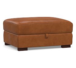 OPEN BOX: Turner Leather Storage Ottoman, Polyester Wrapped Cushions, Vintage Caramel