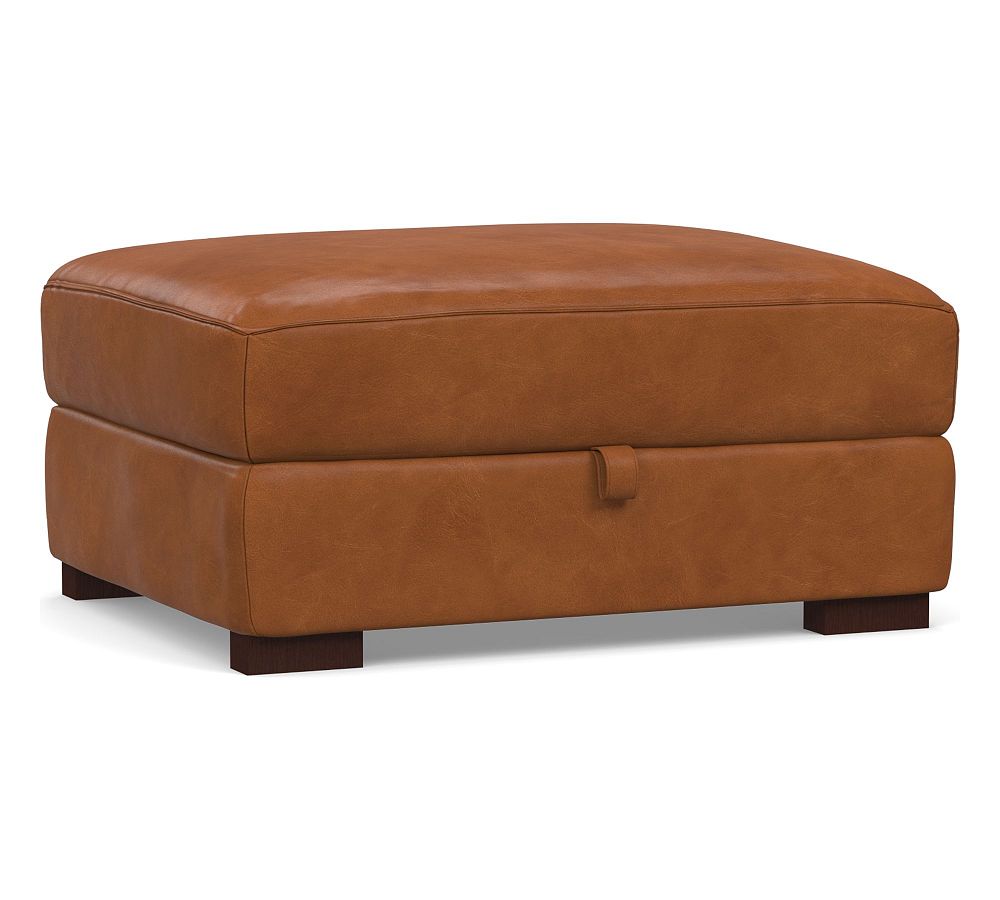 OPEN BOX: Turner Leather Storage Ottoman, Polyester Wrapped Cushions, Vintage Caramel