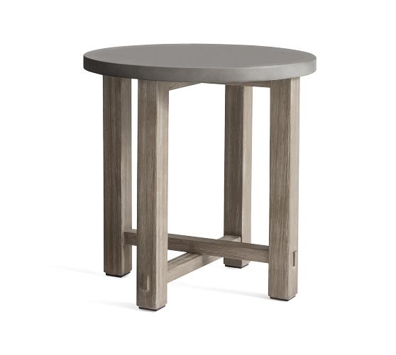 Abbott Concrete & Acacia Round Outdoor Side Table (20")