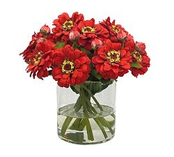 Faux Zinnia in Glass Vase