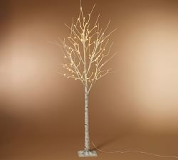 Lit LED Faux White Birch Trees