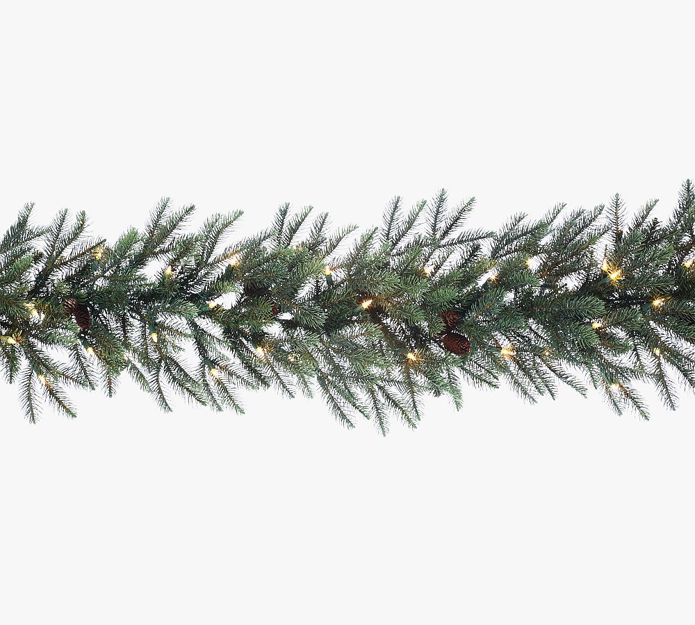 Faux Lit  New England &amp; Pine Garlands with Pinecones - Set of 2