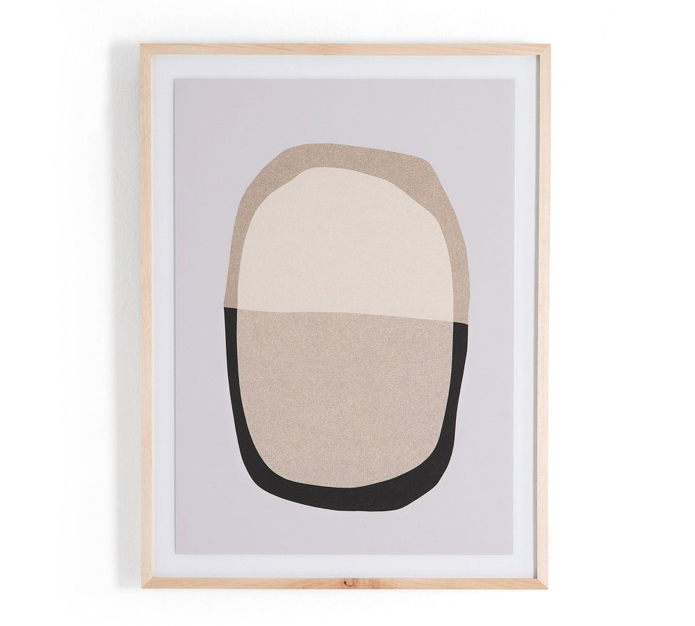 Large Neutral Abstract Print with Maple Frame