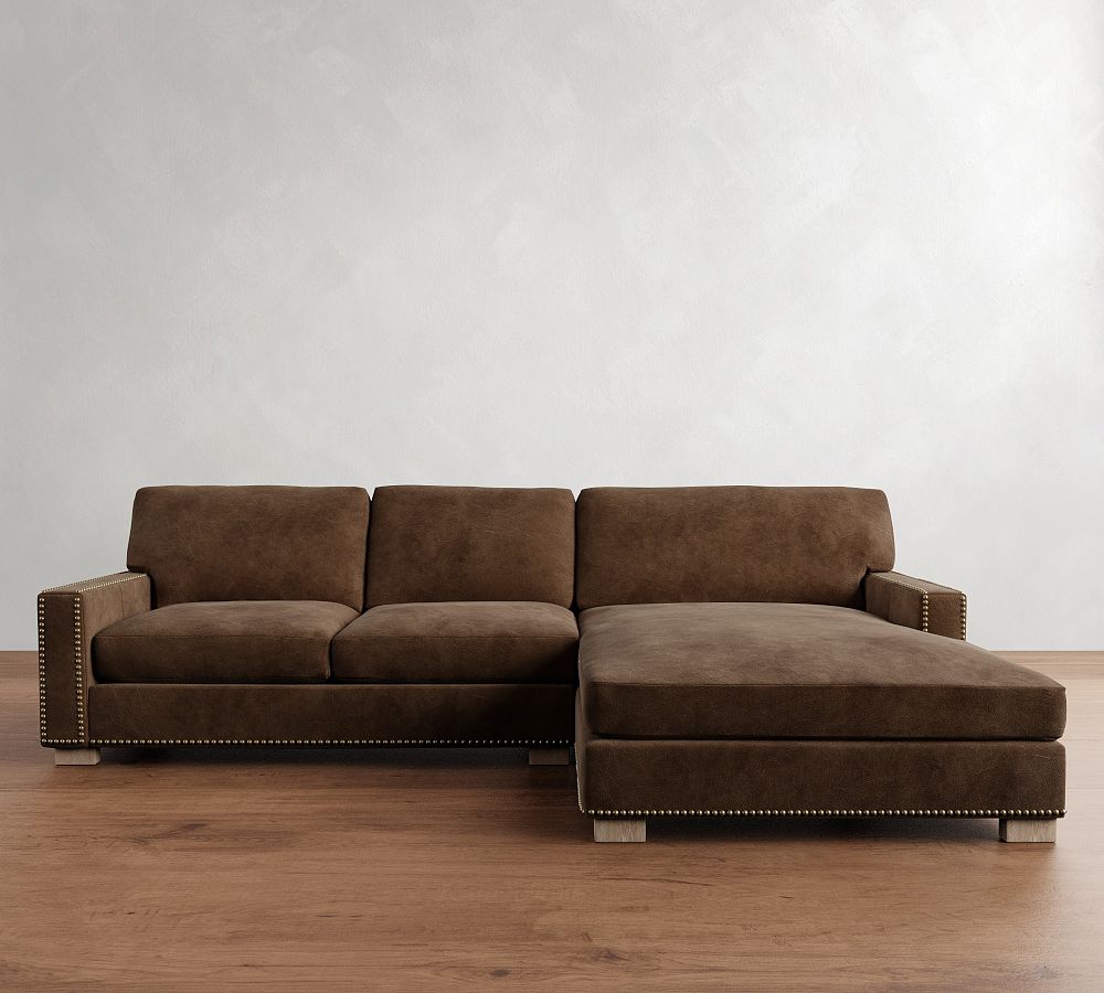 Turner Square Arm Leather Chaise Sectional 105"-129"