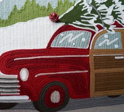 Woody Car Crewel Embroidered Lumbar Pillow Cover