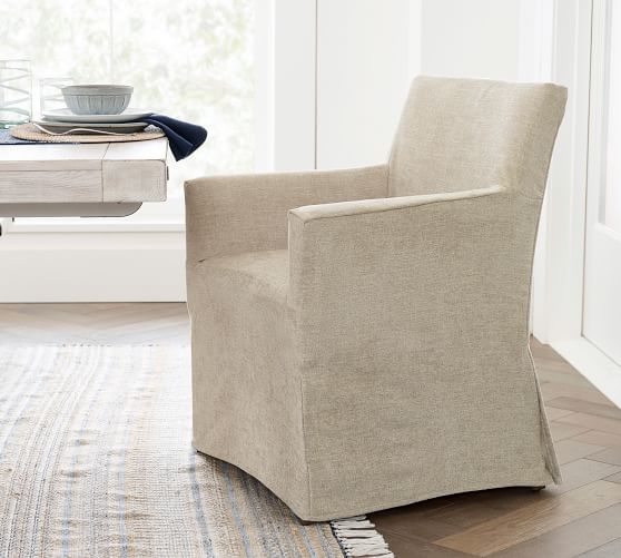 Classic Long Slipcovered Dining Armchair