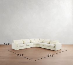 Westwood Square Arm Deep Seat Flange Edge Slipcovered 5-Piece Curved Wedge Sectional (156&quot;)