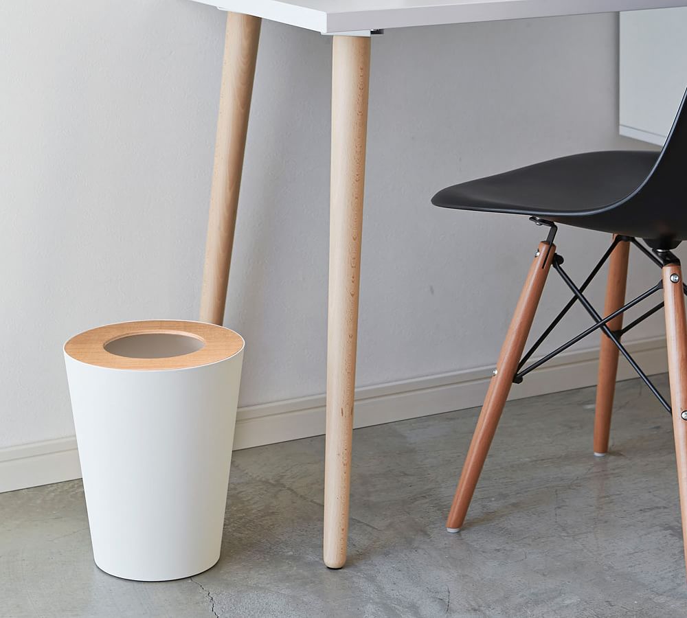 Yamazaki Round Wood Rim 1.8 Gallon Trash Can