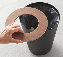 Yamazaki Round Wood Rim 1.8 Gallon Trash Can