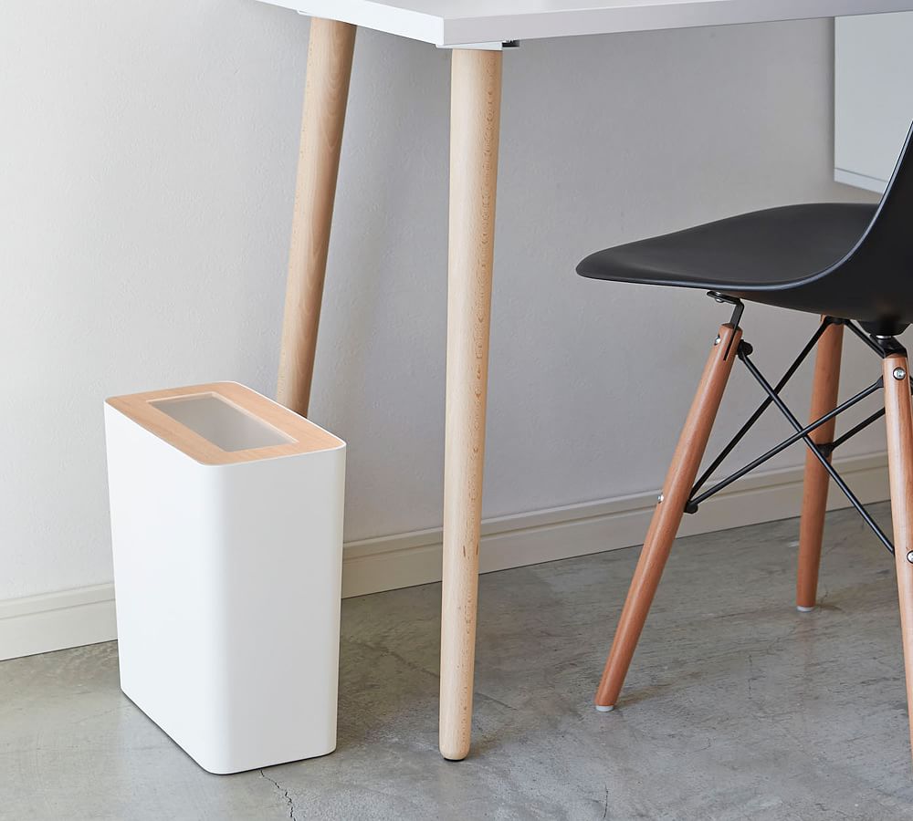 Yamazaki Slim Wood Rim 2.6 Gallon Trash Can