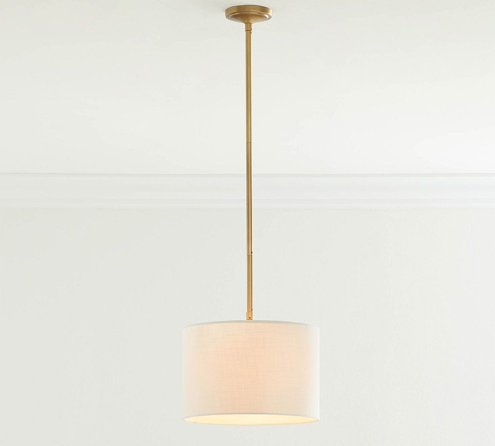 Linen Drum Shade Pole Pendant (10&quot;-14&quot;)