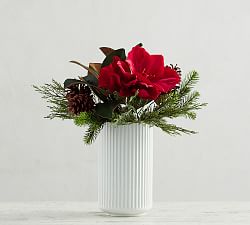 Faux Mixed Amaryllis &amp; Pine Bouquet - Red