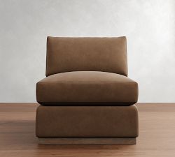 Build Your Own Carmel Slim Arm Wood Base Leather Sectional