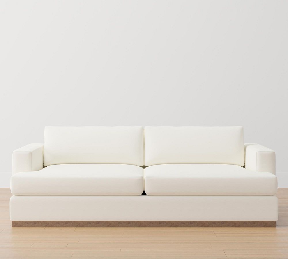 Open Box: Carmel Recessed Square Arm Upholstered Sofa with Wood Base