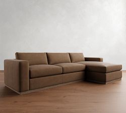 Carmel Wide Arm Leather Wood Base Chaise Sectional (112&quot;&ndash;134&quot;)