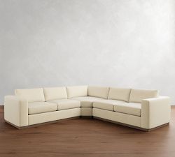 Carmel Wide Arm Wood Base 3-Piece L-Shaped Wedge Sectional (123&quot;)