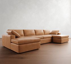 Dream Wide Arm Leather Double Chaise Sectional (154&quot;&ndash;174&quot;)