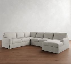 PB Comfort Square Arm Slipcovered L-Shaped Chaise Sectional (135&quot;)