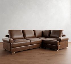 Canyon Roll Arm Leather 3-Piece Sectional (122&quot;)