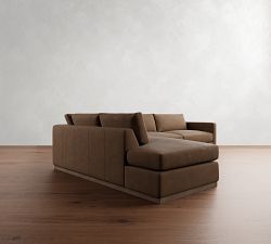 Carmel Slim Arm Leather Wood Base Return Bumper Sectional (110&quot;&ndash;122&quot;)