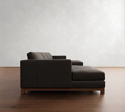 Jake Leather Brindle Wood Base Double Chaise Sectional (146&quot;&ndash;165&quot;)