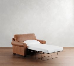 Buchanan Roll Arm Leather Twin Sleeper Sofa with Memory Foam Mattress (56&quot;)