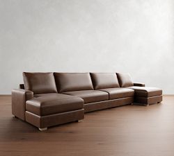 Canyon Square Arm Leather Double Chaise Sectional (151&quot;&ndash;207&quot;)