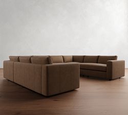 Carmel Wide Arm Leather U-Shaped Sectional (146&quot;)