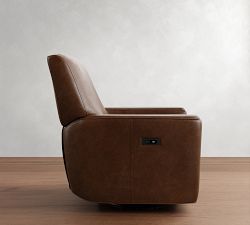 Irving Square Arm Leather Manual &amp; Power Swivel Glider Recliner