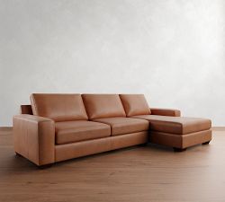 Big Sur Square Arm Leather Chaise Sectional (114&quot;&ndash;156&quot;)