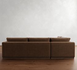 Carmel Slim Arm Leather Wood Base Return Bumper Sectional (110&quot;&ndash;122&quot;)