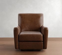 Irving Square Arm Leather Manual &amp; Power Swivel Glider Recliner