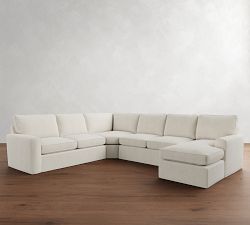 Pearce Square Arm Slipcovered L-Shaped Wedge Chaise Sectional (142&quot;)