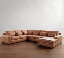 Big Sur Square Arm Deep Seat Leather L-Shaped Chaise Sectional (152&quot;)